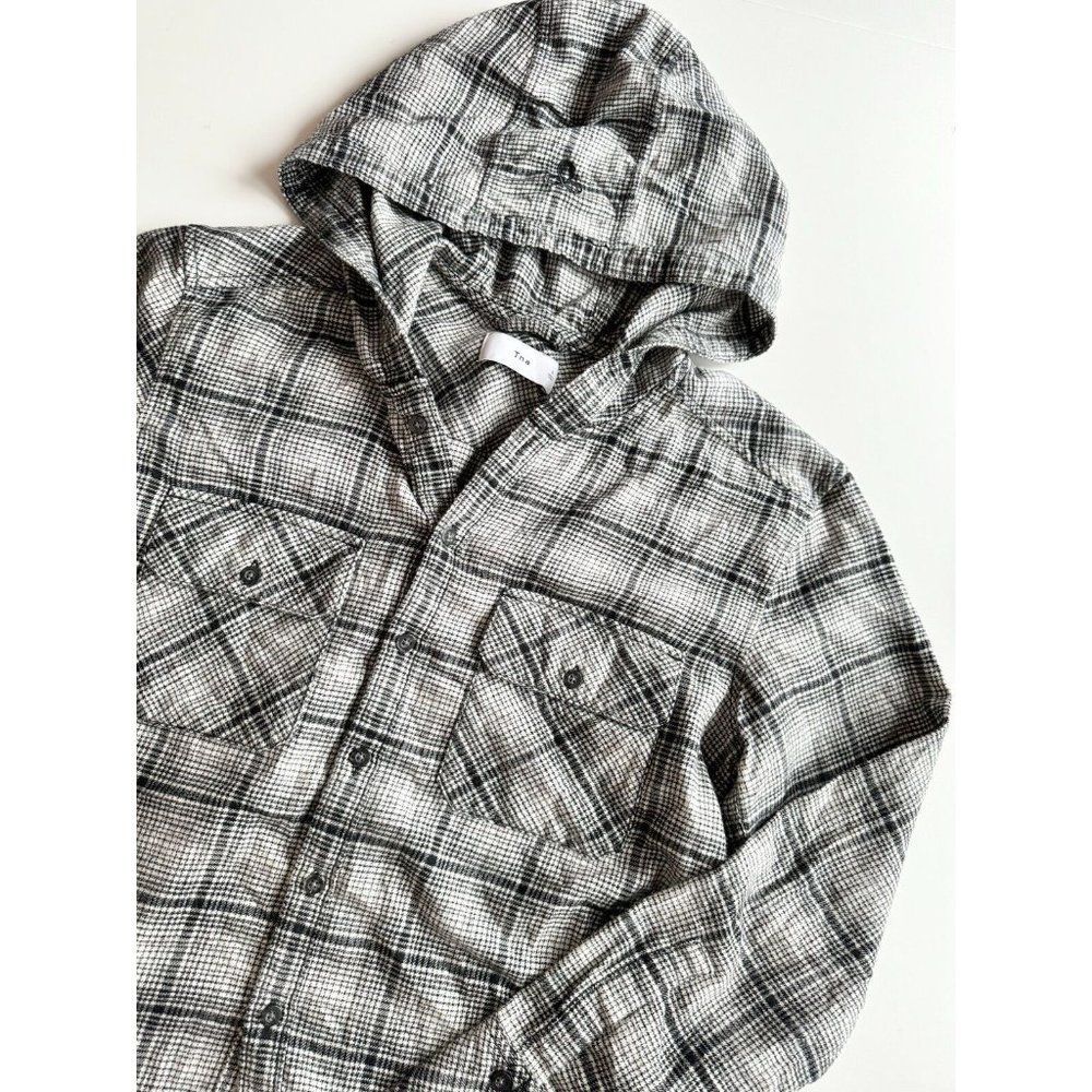Aritzia TNA Brewster Black Grey Plaid Check Flannel Button Down Shirt, Size S - Picture 6 of 11